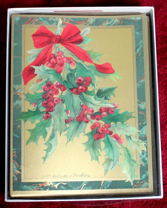 20 Caspari Christmas and Holiday Cards Brand New Sealed - Holly branch, berries and red bow