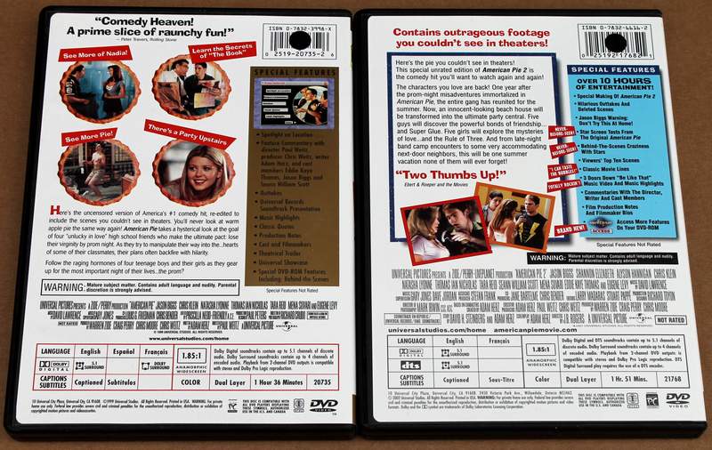Back Cover Vews of American Pie 1 & 2 on DVD (Unrated Widescreen Collector's Edition)