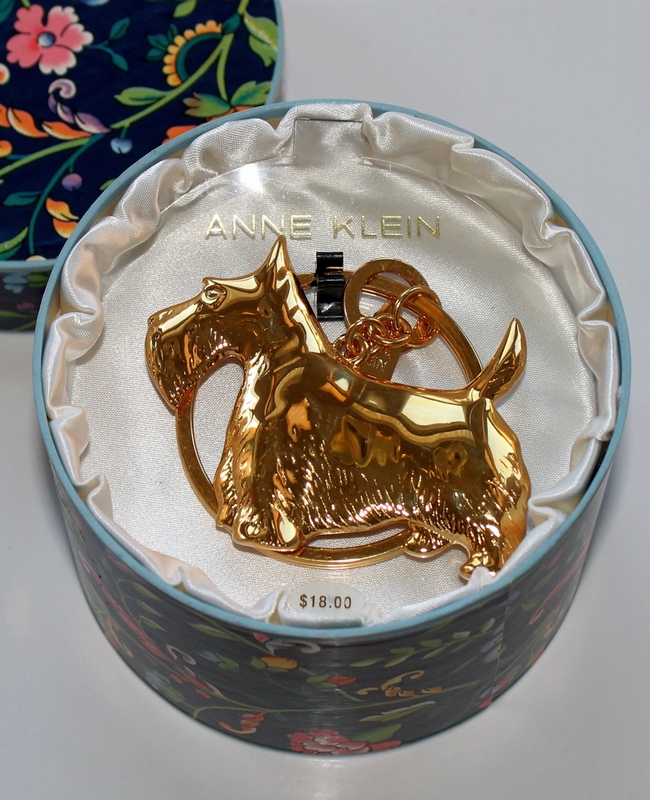 Anne Klein Gold-tone Scotty Dog Key Ring in original presentation box.