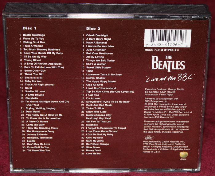 The Beatles Live at the BBC Original Album on 2 CDs 1994 Mono UPC 724383179626