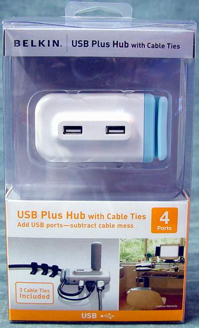 Belkin USB Plus Hub F5U314-WHT 4-Port USB 2.0 Hub with Cable Ties