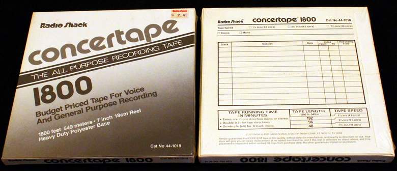 2 Boxes of Radio Shack Concertape 1800' each of Reel-to-Reel Recording Tape on 7" reels New - Sealed in the original boxes