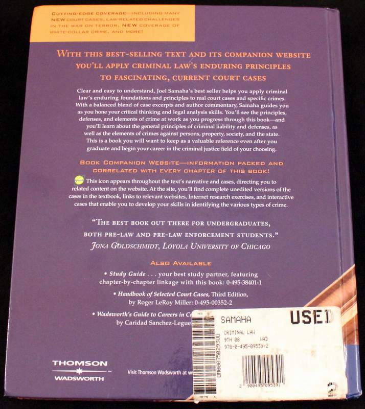Criminal Law by Joel Samaha (2nd Printing 2008)