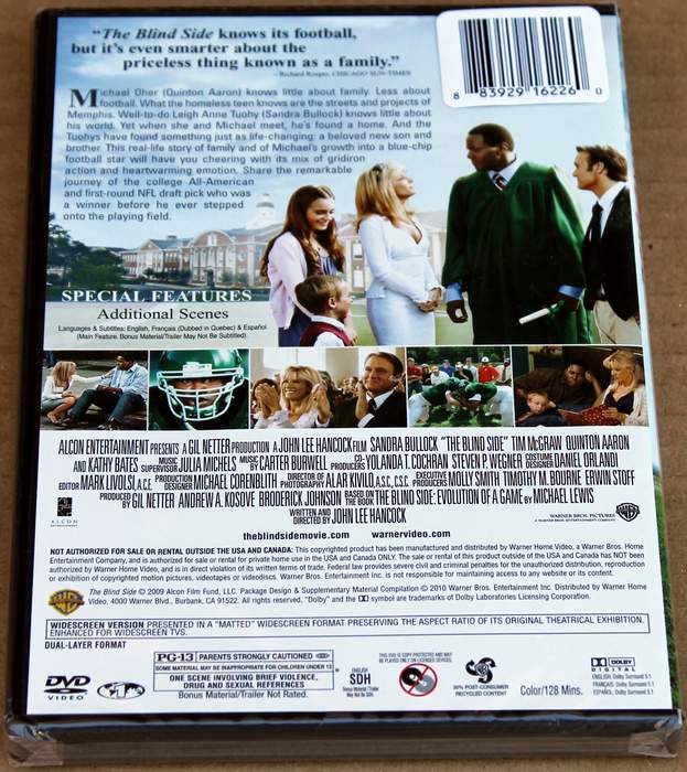 The Blind Side - starring Sandra Bullock - Brand New Sealed DVD (back cover)