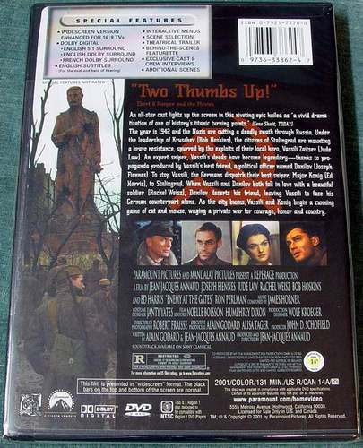(Back View) Enemy at the Gates DVD Brand New Sealed in Shrink-Wrap