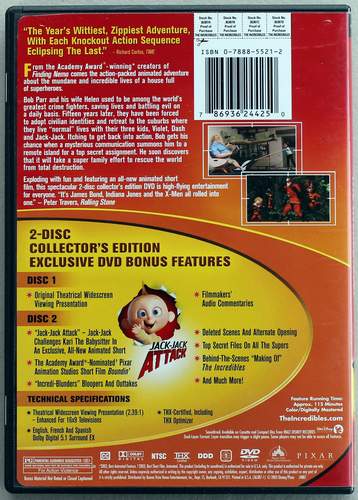 Back cover of The Incredibles - a Disney PIXAR Film, Widescreen 2-Disc Collector's Edition 2005 DVD