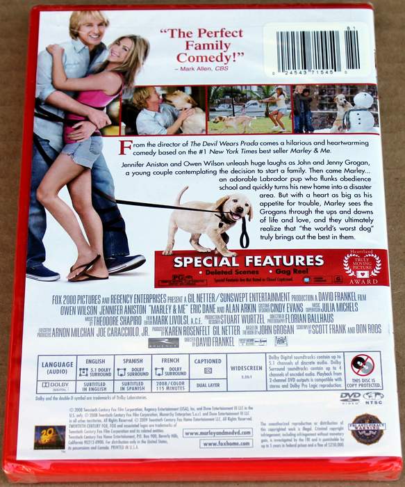 Marley and Me - Brand New Sealed DVD (Back Cover)