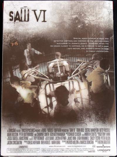 Saw VI (Widescreen Unrated Edition) (2009) (DVD Case back view)