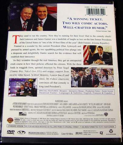 (back view) My Fellow Americans DVD Video Brand New - Sealed in Factory Shrink-Wrap - Actors: Jack Lemmon, James Garner