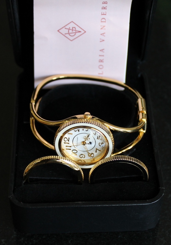 Gloria Vanderbilt Goldtone Hinged Bangle Fashion Watch with 3 Interchangeable Bezels