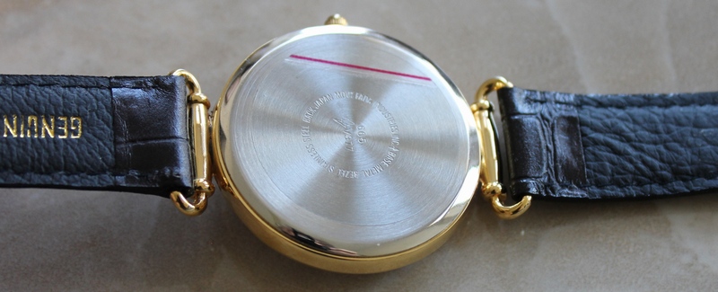 Rear View of the Gloria Vanderbilt Goldtone Classy Large Numbers Faceted Crystal Leather Strap Watch