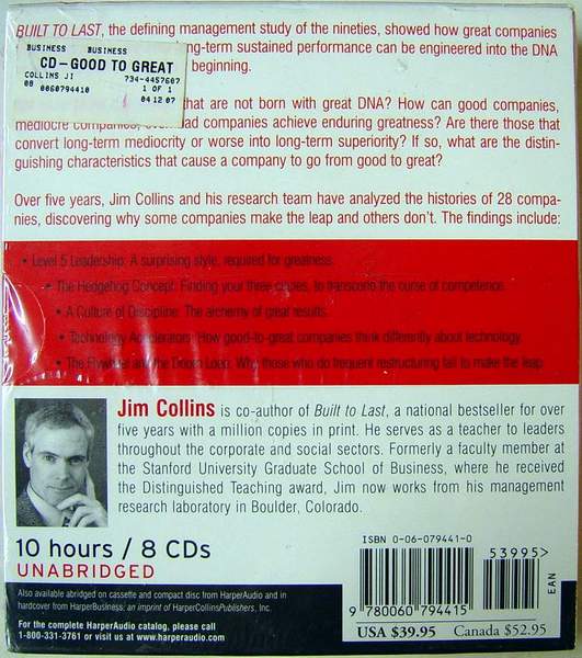 (back view) Good to Great: Why Some Companies Make the Leap...And Others Don't (Unabridged) 10 Hours on 8 CDs AudioBook