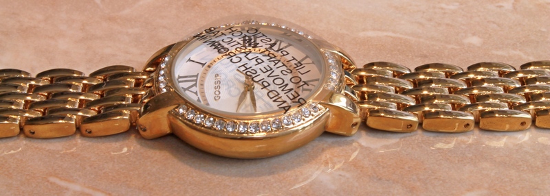 Gossip Highly Polished Goldtone Bracelet Link Watch with Crystal Bezel GSP834