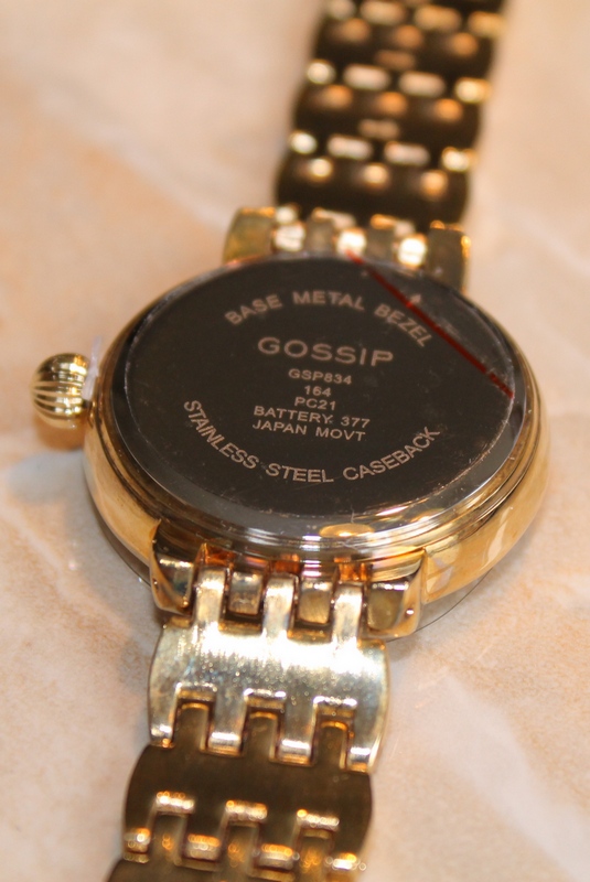 Rear View - Gossip Highly Polished Goldtone Bracelet Link Watch with Crystal Bezel GSP834