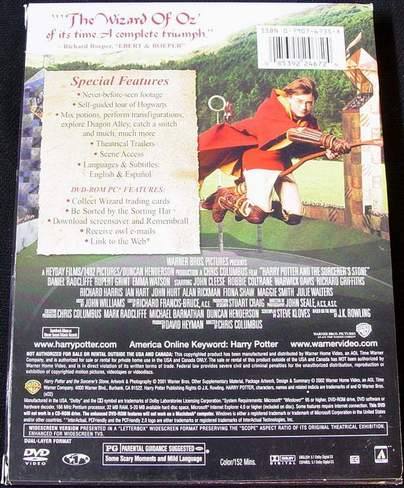 (back view) Harry Potter and the Sorcerer's Stone 2-Disc Special Widescreen Edition DVDs