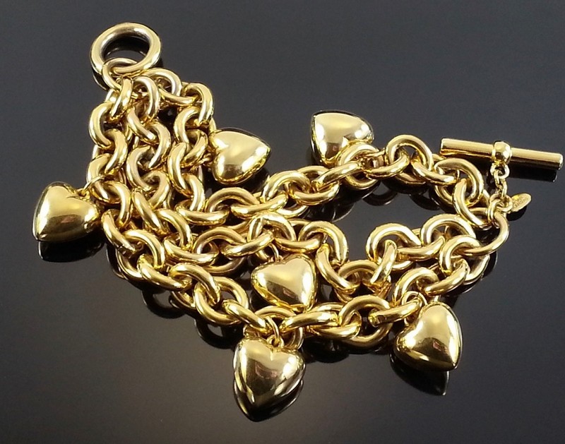 Joan Rivers Gold-tone Puffy Heart Charms Chain Link Toggle Closure Bracelet