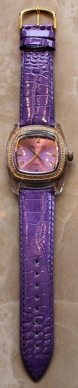 Joan Rivers Radiant Goldtone and Crystal Dial Violet Leather Strap Watch