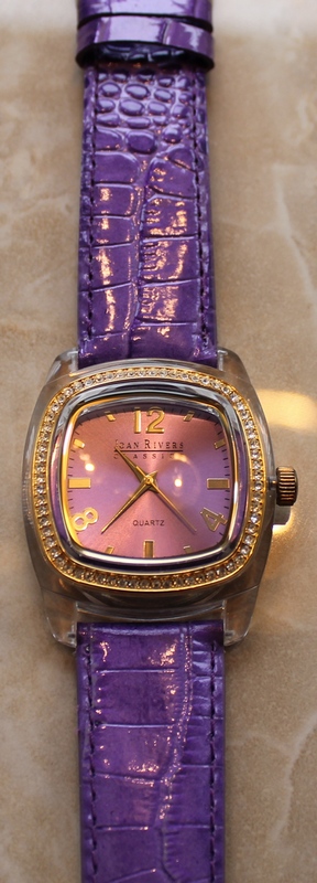 Joan Rivers Radiant Goldtone and Crystal Dial Violet Leather Strap Watch