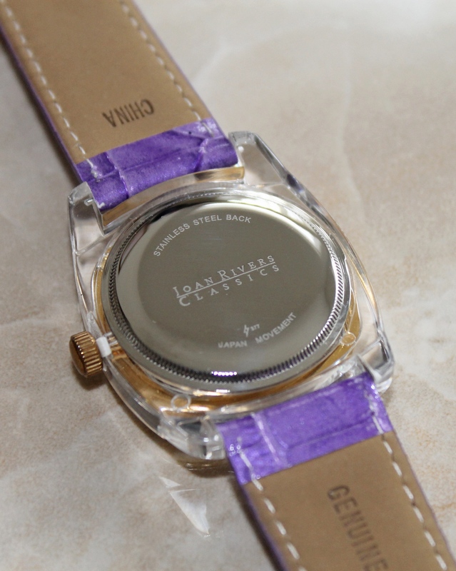 Rear View - Joan Rivers Radiant Goldtone and Crystal Dial Violet Leather Strap Watch