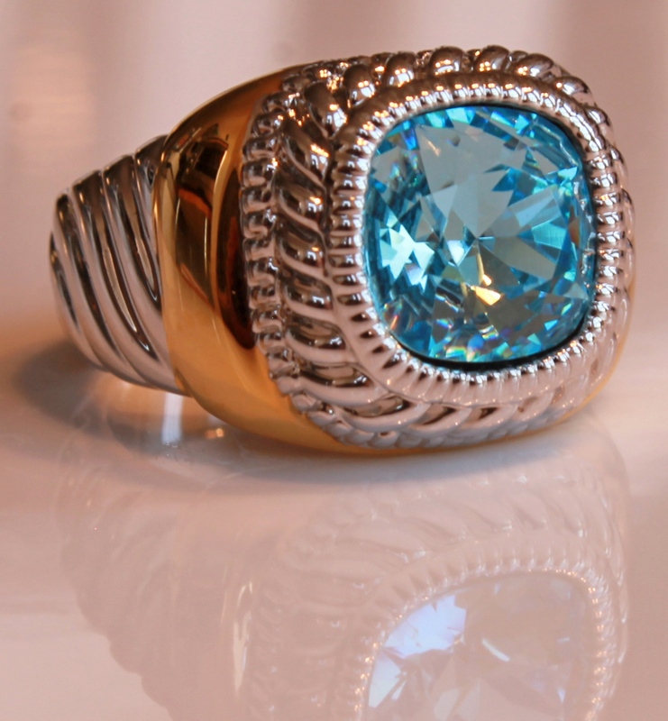 Joan Rivers Two-tone Twisted Cable Simulated Blue Topaz Ring
