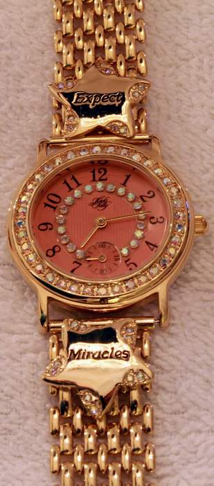 Kirks Folly Goldtone Expect Miracles Watch