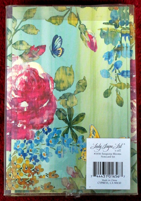 Lady Jayne Ltd. #1656 Turquoise Blooms Notecard Set with Butterflies and flowers theme