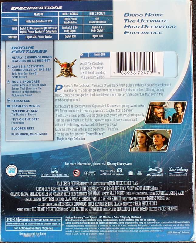 Pirates of the Caribbean: The Curse of the Black Pearl - Special Disney Blu-ray 2 Disc Set 2007