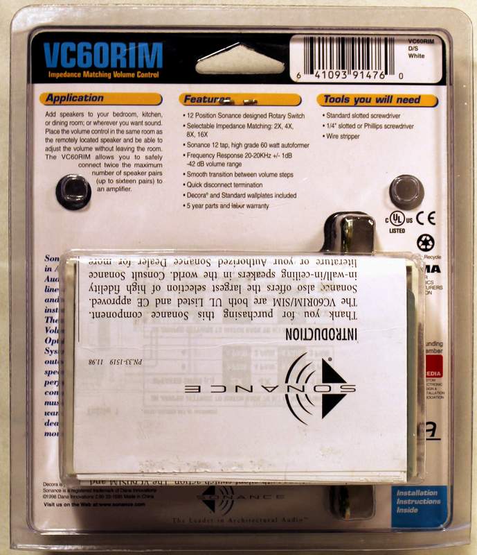 Sonance VC60RIM Impedance Matching Volume Control - White