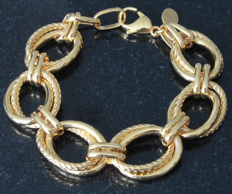 Steel by Design Twisted and Polished Oval Link Bracelet 8 inch 18K Yellow Gold Plated Stainless Steel