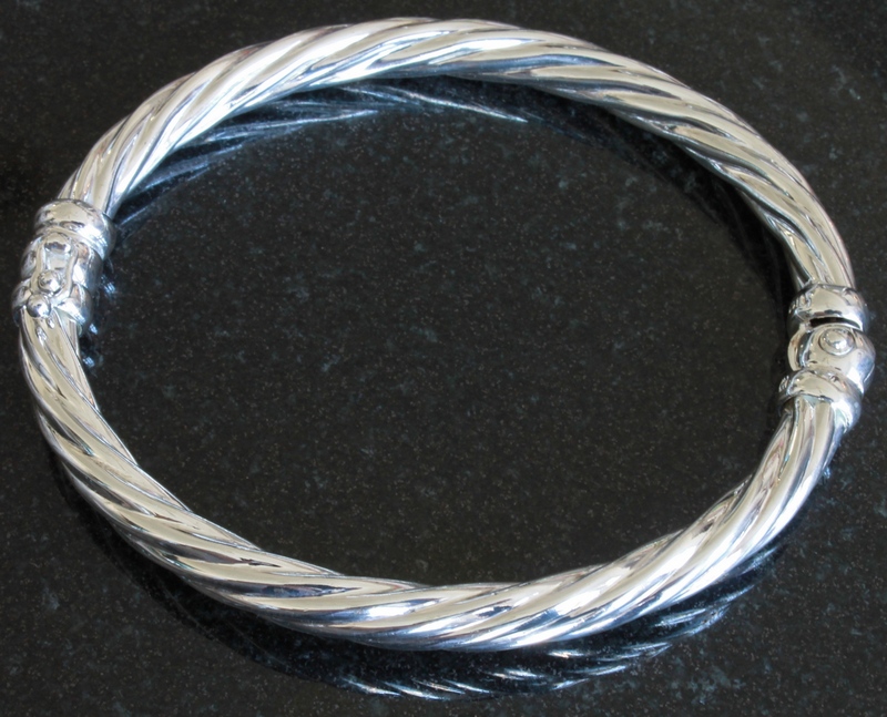 Sterling Silver 8-inch Twisted Rope Hinged Oval Bangle Bracelet - Gorgeous shiny polish!