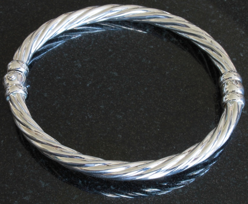 Sterling Silver 8-inch Twisted Rope Hinged Oval Bangle Bracelet - Gorgeous shiny polish!