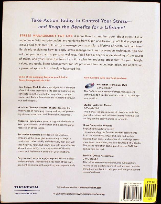 Back Cover - Stress Management for Life: A Research-Based Experiential Approach (with Stress Relief DVD, Activities Manual, and InfoTrac 1-Semester Printed Access Card)