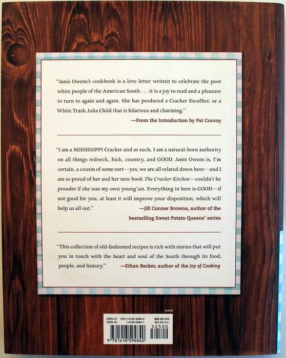 Back Cover of The Cracker Kitchen - Hardcover Cookbook by Janis Owens - with 150 Recipes - New - Signed by the Author