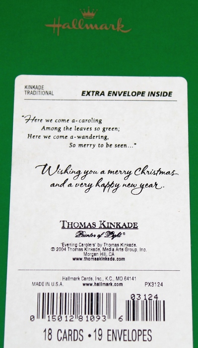 Hallmark Box of 18 Thomas Kinkade -Evening Carolers- Christmas Cards - New in Box PX3124