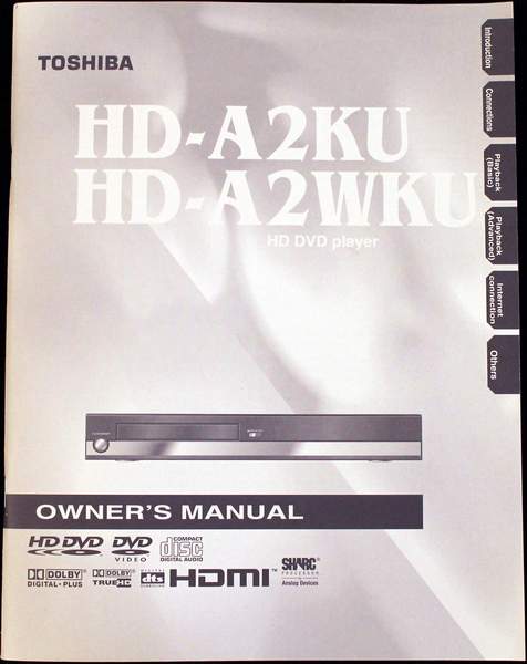 Manual for the Toshiba HD-A2KU HD DVD Player