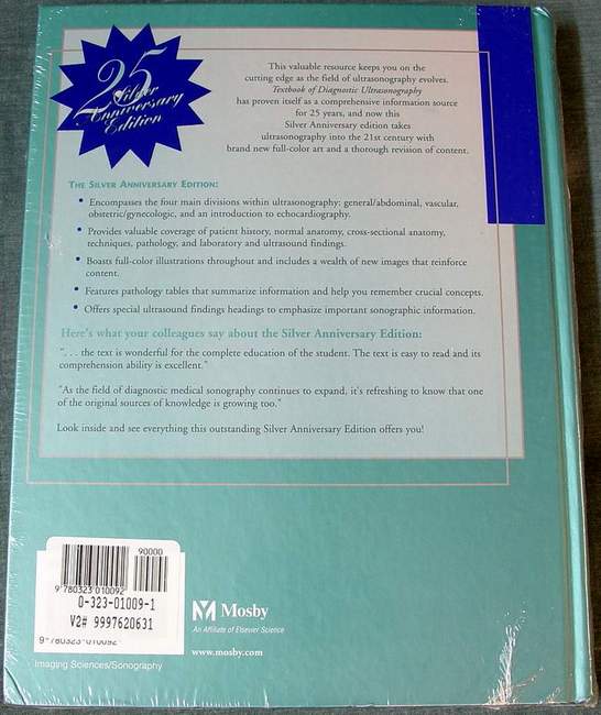 Back Cover) Textbook of Diagnostic Ultrasonography: Sandra L. Hagen-Ansert (Hardcover, 2001) Vol 2 Only! 5th Edition - Brand New Sealed in Shrink-Wrap.