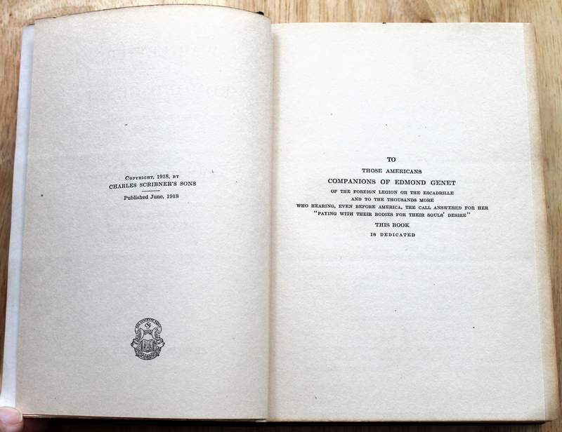 War Letters of Edmond Genet The First American Aviator Killed Flying the Stars and Stripes - Publishers - Charles Scribner's Sons (June 1918)