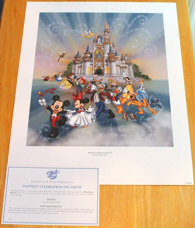 Happiest Celebration on Earth Disney World 2005 Limited Release Commemorative Lithograph with COA