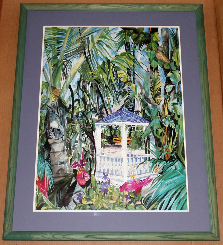 Eileen Seitz 1991 Purple Gazebo Signed, Framed and Matted Print