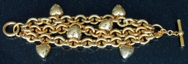 Joan Rivers Gold-tone Puffy Heart Charms Chain Link Toggle Closure Bracelet